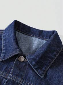 Jaqueta Denim Casual Masculina com Gola Virada para Baixo e Bolso Grande, Solta e Versátil