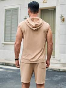 Manfinity VCAY 2pcs/Set Men's Casual Letter Print Fitted Hooded Tank Top Set