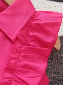 Cute Baby Pink Ruffle Collared Sleeveless Top For Girls - Hot Pink - View 6