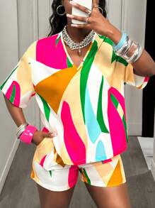 Slaydiva Women Two Pieces Outfits For Daily Wear Two Piece Set Women Women 2 Piece Sets Summer Colorful Tops For Women Tropical Two Piece Set 2 Piece Vacation Set Women/Fall Women Clothes/Plus Size Summer Clothes/Th Of July/Fourth Of July Women/Y2K/Streetwear Women/Country/Beach/Club/Teacher/Linen/Streetwear/European Summer/Summer Outfits For Women /Fashionable Clothes For Women/ - Hot Pink - View 4