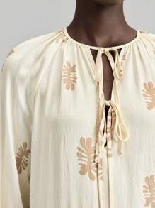 Ontre 2025 女式花卉印花波西米亚风格连衣裙，长袖，夏季