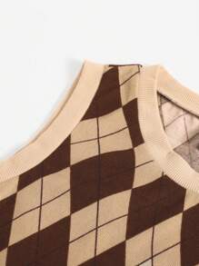 SHEIN EZwear Contrasting Colors Argyle Pattern Round Neck Tight Tank Top