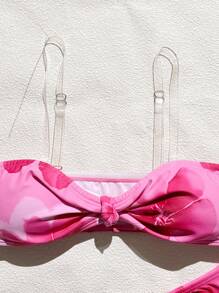 SHEIN 女童可爱图案泳衣套装，非常适合海滩度假和游泳 - 玫紅色 - 查看 5