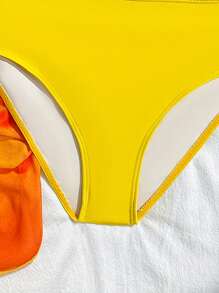 4pcs Tween Girls Floral Print Halter Bikini Set Set With Long Sleeve Top And Ruffle Skirt - Yellow - View 7