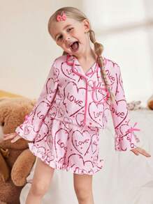 Cute Heart Print Matching Mother And Daughter Pajamas - Multicolor - View 1