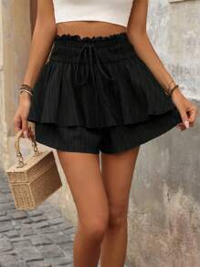 SHEIN Clasi Women Solid Color Waist Tied Loose Skort With Ruffled Hem