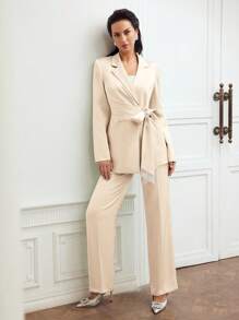PREMIUM WRAP KNOT SIDE BLAZER - Apricot - View 3