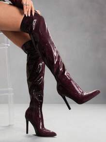 CUCCOO SZL Women Pointed Toe High Heel Sexy Fashion Party Nightclub Over-The-Knee Boots, Coffee Color, Super Stretchy - Coffee Brown - View 3