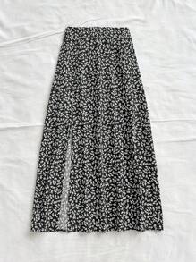 Soleia 女士度假碎花休闲开衩裙 - 黑與白 - 查看 4