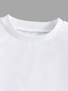 SHEIN 年轻女孩休闲简约蝴蝶结装饰短袖圆领T恤搭配工装裙，适合夏季 - 彩色 - 查看 4