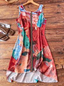 EMERY ROSE Elegant Floral Print Sleeveless Round Neck Knee-Length Dress,Plus Size Light Blue Summer Boho Vacation Holiday Office Casual Fashion Dress - Multicolor - View 1