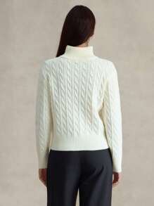 Briarwyn Women's Letter Pattern Long Sleeve Half-Placket Zipper Textured Knit Sweater In Fall/Winter - Beige - View 5