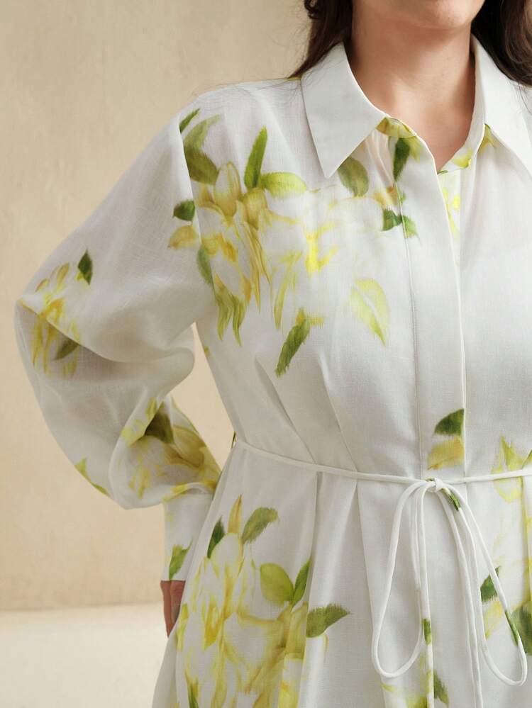 プラスサイズ レディース フローラル柄 Vネック ウエストリボン ボタン前開き マキシワンピース + スパゲッティストラップ 2点セット