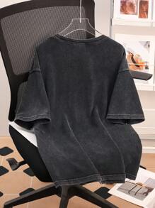 Attitoon Große Größen Damen Schwarzes Strick T-Shirt mit Schneeflocken Muster, Vintage Musikfestival & Rückkehr zur Schule Stil, Kurzarm, geeignet für den Sommer, Los Angeles, Kalifornien Muster