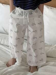DAZY Young Boy's Casual Summer Cat Print Drawstring Waist Pajama Pants - White - View 2