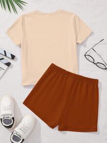 2 pièces Set hauts à manches courtes et shorts d'été imprimés capybara mignon et nœud de cerise, tenue d'été décontractée pour jeunes filles, convient pour les sorties d'été et la mode plage