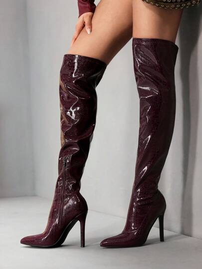 CUCCOO SZL Stivali alti sopra il ginocchio da donna con punta affusolata, tacco alto, sexy, adatti per feste e night club, colore caffè, super elastici