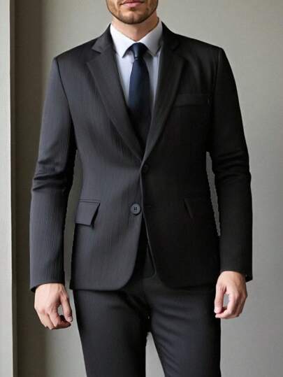 Calvornis 大码男士两件套：纯色夹克和裤子套装