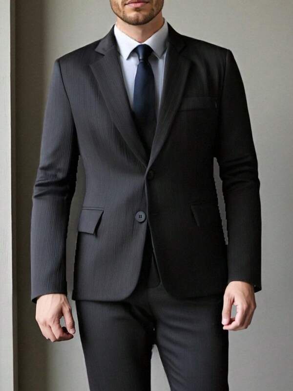 Manfinity Mode Plus Size Men 2-Piece Set: Solid Color Jacket And Pants Suit