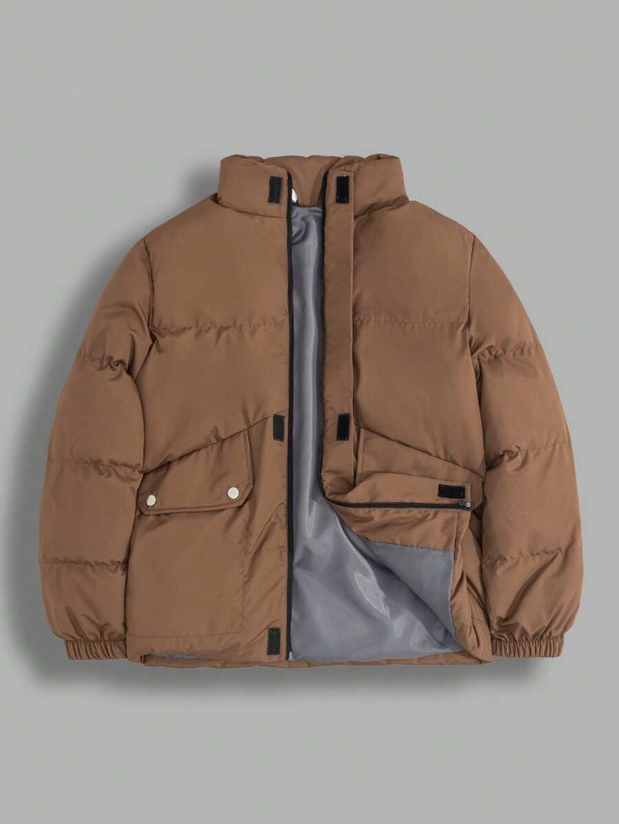 EURMUSE Men High Quality Big Pockets Regular Wintercoat - Brown - View 1