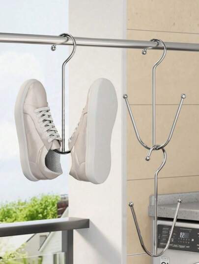 SHEIN Juego de 4 piezas Estante para secar zapatos de acero inoxidable, colgadores de zapatos para el hogar - Juego de 2/4 colgadores de zapatos de acero inoxidable, estante ahorrador de espacio con ganchos para organización del armario, construcción de metal sin acabar resistente al agua y a la oxidación