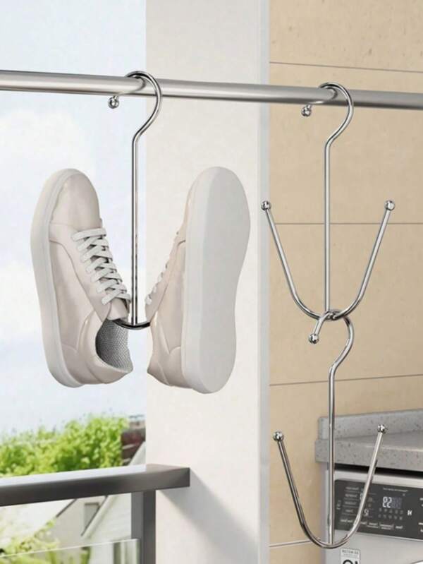 SHEIN 4 peças de cabides para sapatos, cabides de aço inoxidável para uso doméstico, cabides de aço inoxidável para sapatos - pacote com 2/4, cabide de metal compacto com ganchos para organização de armários, construção de metal inacabado durável, à prova d'água e resistente à ferrugem