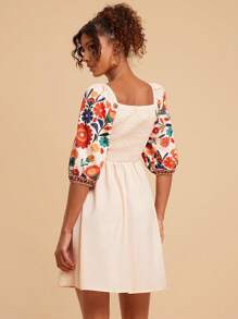 Travachic 夏季女式热带花卉印花褶饰腰迷你连衣裙，度假/休闲 - 彩色 - 查看 3