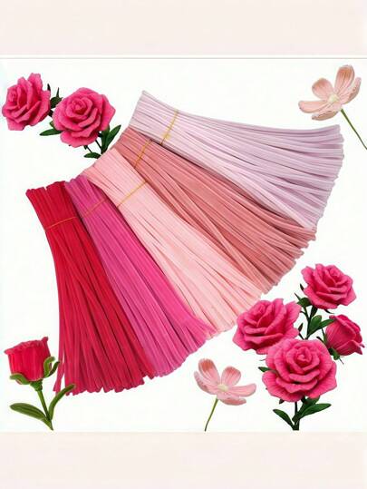 Conjunto de 100 palitos de haste de chenille fofos, limpadores de cachimbo artesanais faça você mesmo para buquês, arranjos florais, palitos felpudos dobráveis para decorações de aniversário, formatura, dia das mães, adequado para primavera, verão, combinação de cores de flores, artigos para festas, fabricação de presentes