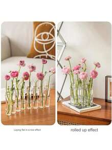 6 Tubes/8 Tubes Creative Foldable Vase Set With Hinge Design Including Hook And Brush,DIY Glass Test Tube Plant Terrarium Flower Pots Desktop Plant Terrarium For Hydroponic Plants Home Garden Wedding Decoration - 6 Tubes - View 6