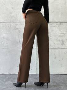 EURMUSE Women's Straight Leg Jeans - Brown - View 2
