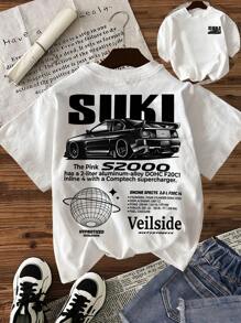 INAWLY 女士休闲汽车标语印花圆领短袖T恤，夏季