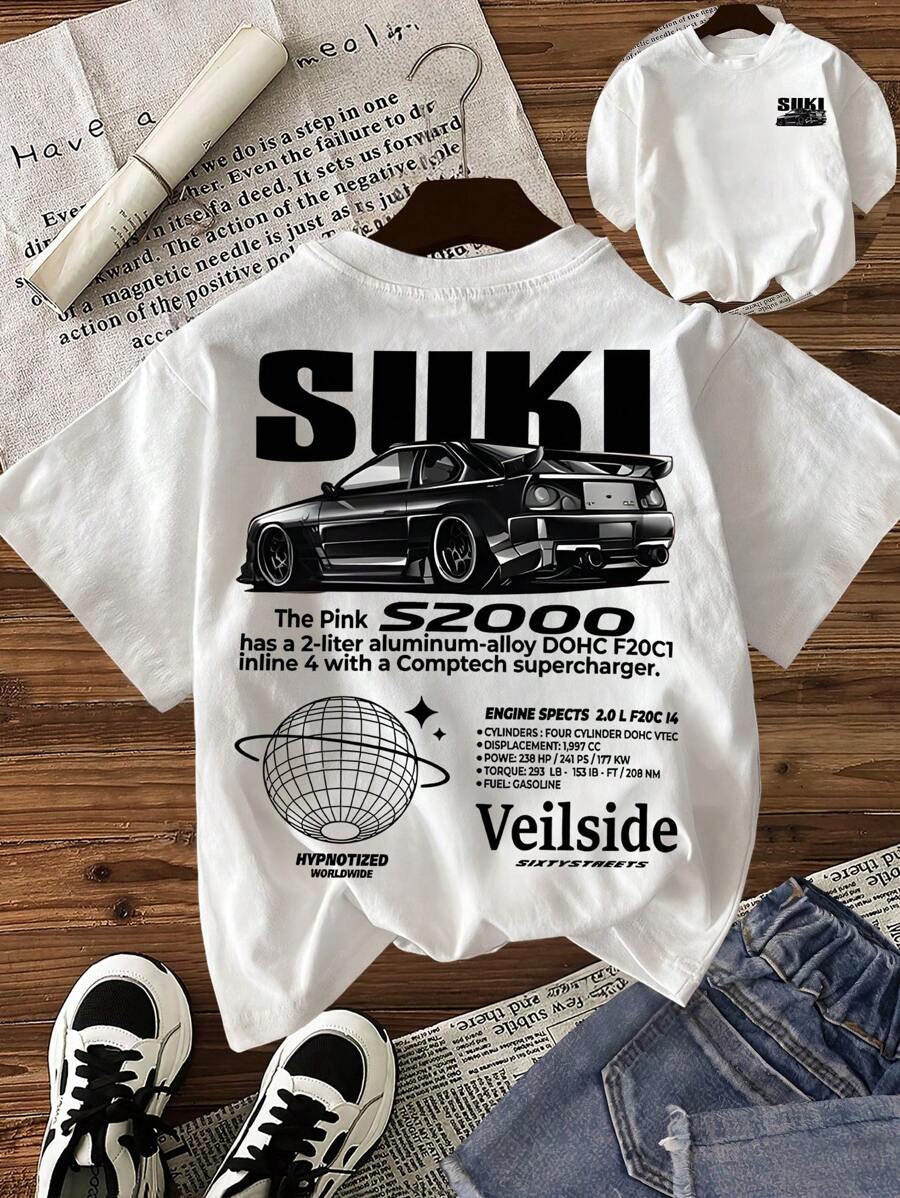 INAWLY 女士休闲汽车标语印花圆领短袖T恤，夏季