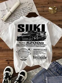 INAWLY 女士休闲汽车标语印花圆领短袖T恤，夏季