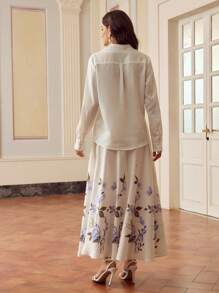 ZEYLAH Women Solid Color Minimalist Daily Wear Long Sleeve Printed Top And Skirt Set, Elegant - Multicolor - View 7