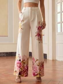 ZEYLAH Women's Floral Print Loose Elegant Wide Leg Pants, Spring/Summer - Multicolor - View 2