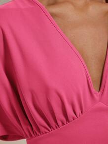 COSMINA Vestito lungo elegante da donna con scollo a V, maniche a pipistrello, vita stretta, colore unito