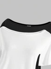 2pcs/Set Tween Girls Casual Solid Color Asymmetric Collar T-Shirt, Versatile For Summer - Multicolor - View 3