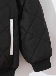 SHEIN Leap Crew 1 chiếc áo khoác có đệm họa tiết ô vuông màu cơ bản đơn giản cho bé trai có lót Sherpa, thích hợp mặc khi đi làm, đi học, mặc thường ngày, mẫu giáo, tiệc sinh nhật, tiệc tối, đám cưới, lễ rửa tội, lễ khai giảng, ngoài trời, thể thao, mùa thu/đông - màu đen - Xem 6