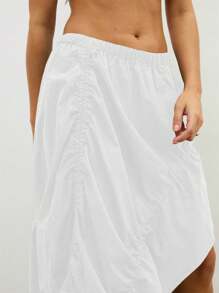 COUREZ 不对称褶皱长裙 / 女士夏季穿搭 Y2K 夏季下装 夏季外出穿搭 100%纯棉 - 白色 - 查看 7