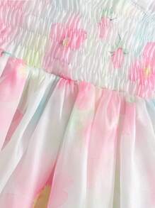 Glamorique Kids Baby Girls' Cute Sweet Gradient Print Bowknot Decor Princess Mesh Dress, Suitable For Birthday Party, Gathering Or Daily Wear, Spring/Summer - Multicolor - View 6