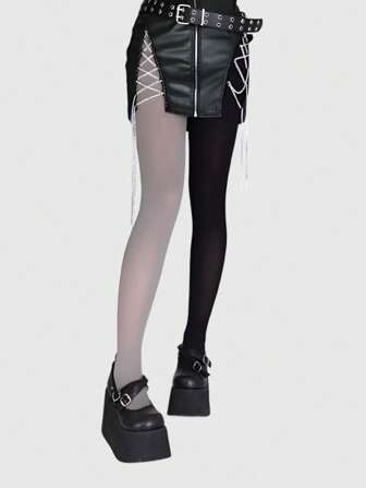 Goth 1 pieza Medias/Pantis/Leggings asimétricos, elásticos y sexy para mujer