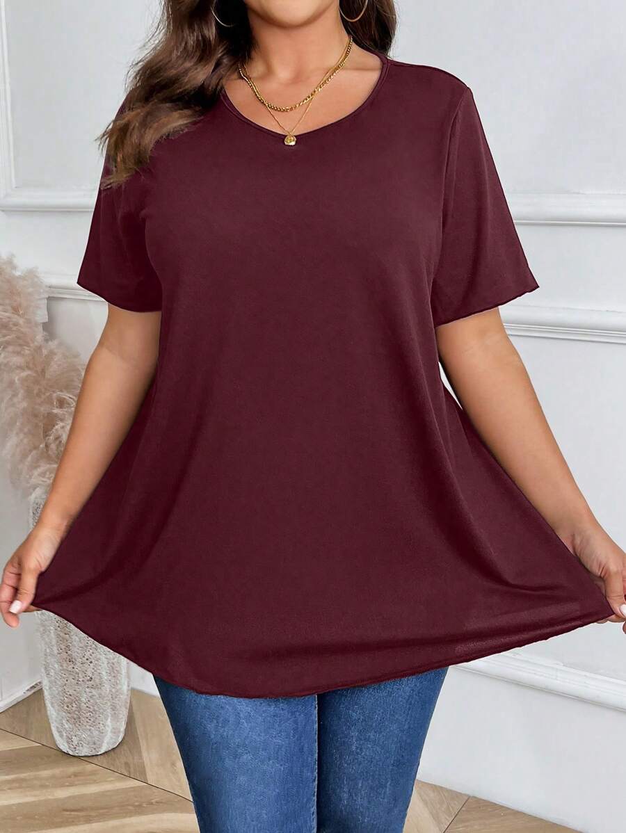 EMERY ROSE 大码女式夏季纯色圆领短袖休闲宽松T恤