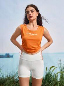 In My Nature Tricou sport casual pentru femei cu imprimeu de litere și camisol cu șnur de strângere