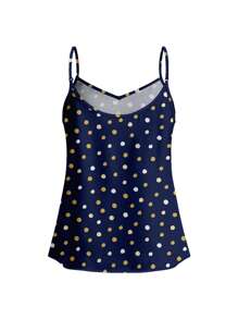 Shutterstock Glamance 女士 V 领波点印花吊带背心，春夏季办公室女性服装外出服装工作服 - 寶藍色 - 查看 8