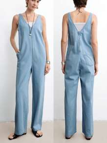 Aalyst 女式夏季休闲水洗无袖牛仔连体裤