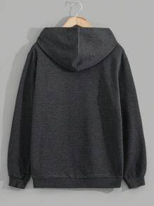 EURMUSE Men Cottonline Drawstring Letter Printed Regular Hoodie - Dark Grey - View 3