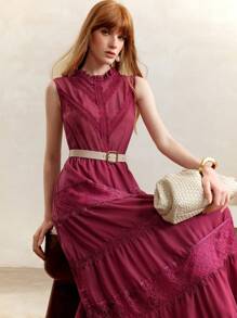 Arave Vestido de verano sin mangas de unicolor con parches para mujer