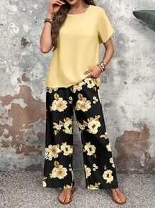 EMERY ROSE Bộ 2 chiếc áo thun nữ họa tiết hoa vàng kem tối giản đơn giản, vừa vặn, thích hợp cho kỳ nghỉ hè - Nhiều màu - Xem 5