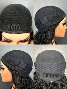 QUICK WEAR Curly Half Wig Human Hair 3-In-1 Half Wig Seamless Water Wave Wig Flip Over Human Hair No Glue No Lace 180% Density 14-28 Inches Natural Black Color With Natural Hairline Beginner Friendly Sport Vacation Travel Festival Prom Outdoor Cosplay Campus School Beach Wedding Camping Holiday Outfits Summer Outfits Vacay Vibes Charm Elegant Casual Y2k Fashion Styles Ss25 Keywords - S1 - View 4