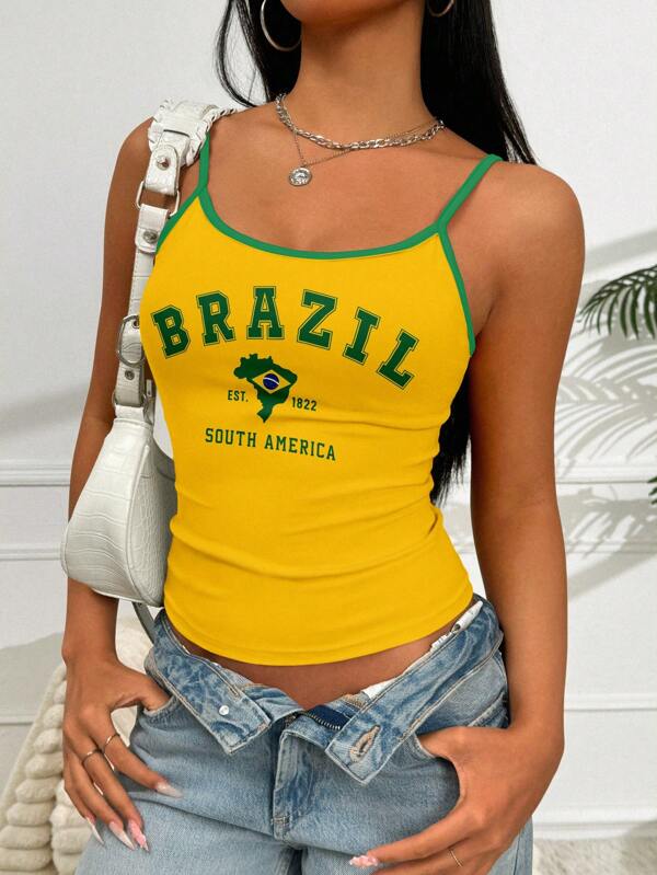 INAWLY Top camisol grafic cu litere din Brazilia Y2K, tricouri grafice, topuri pentru femei